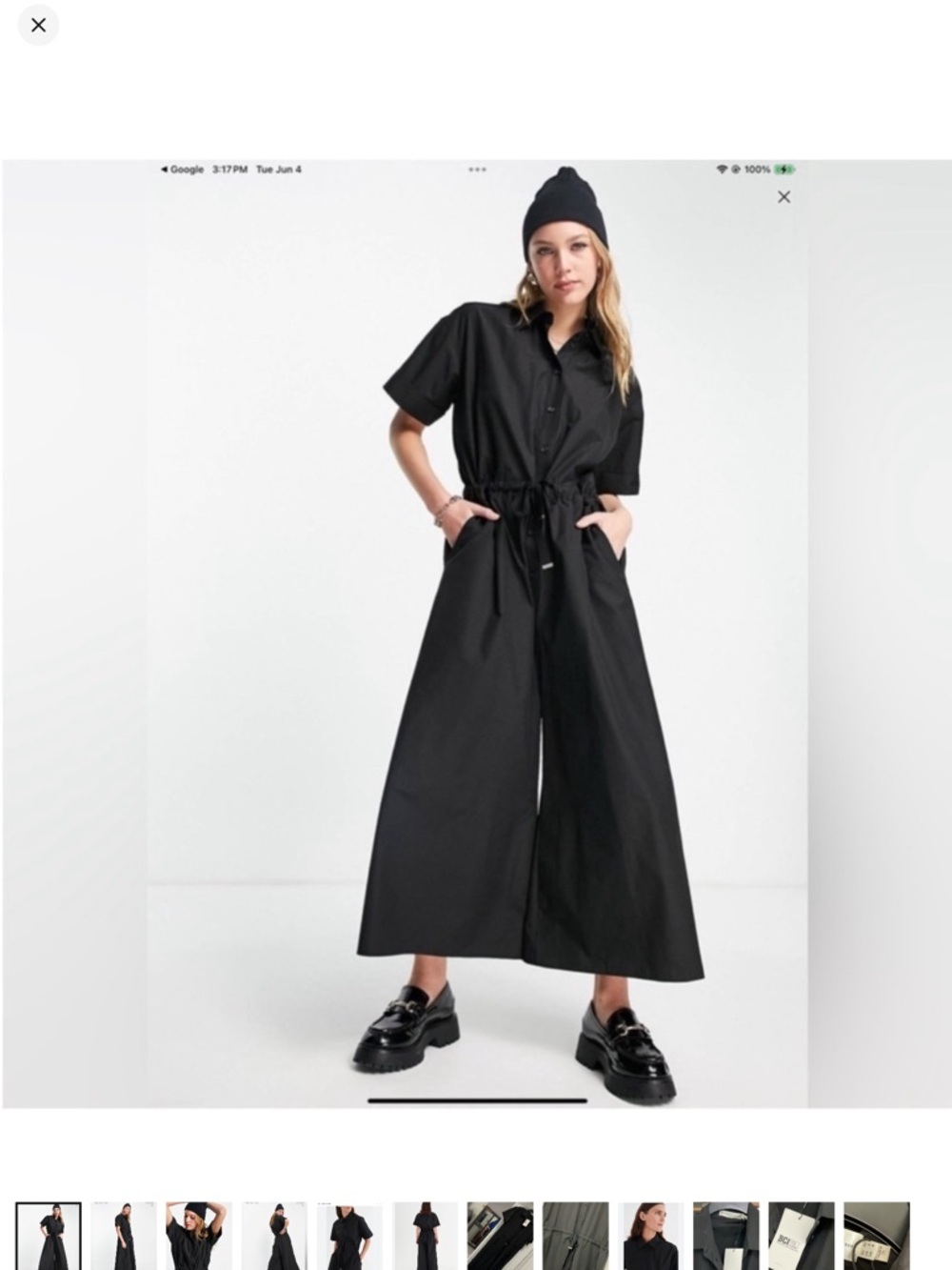 Black Short-Sleeve Wide-Leg Utility Jumpsuit